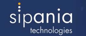 Un logotipo de Sipania Technologies sobre un fondo azul.