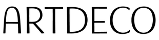 Un logotipo en blanco y negro para art déco sobre un fondo blanco.
