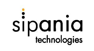 Un logotipo de Sipania Technologies sobre un fondo azul.