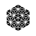 Patrón hexagonal geométrico en blanco y negro con formas triangulares.