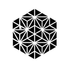 Patrón hexagonal geométrico en blanco y negro con formas triangulares.