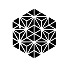 Patrón hexagonal geométrico en blanco y negro con formas triangulares.