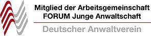 A logo for mitglied der arbeitsgemeinschaft forum junge anwaltschaft