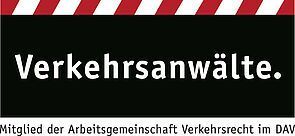 Ein schwarzes Schild mit weißen und roten Streifen, auf dem Verkehrsanwälte steht