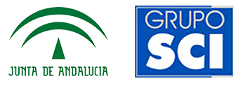 Logotipos de la Junta de Andalucía y el Grupo SCI sobre fondo blanco