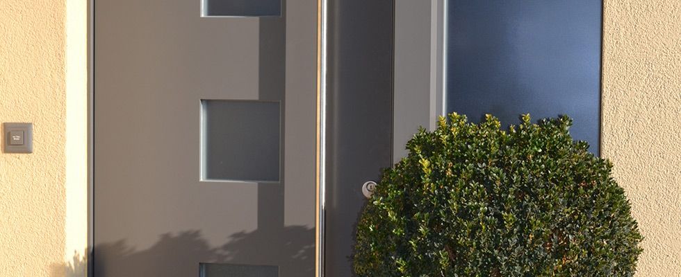 Eine Tür mit einer Pflanze davor.