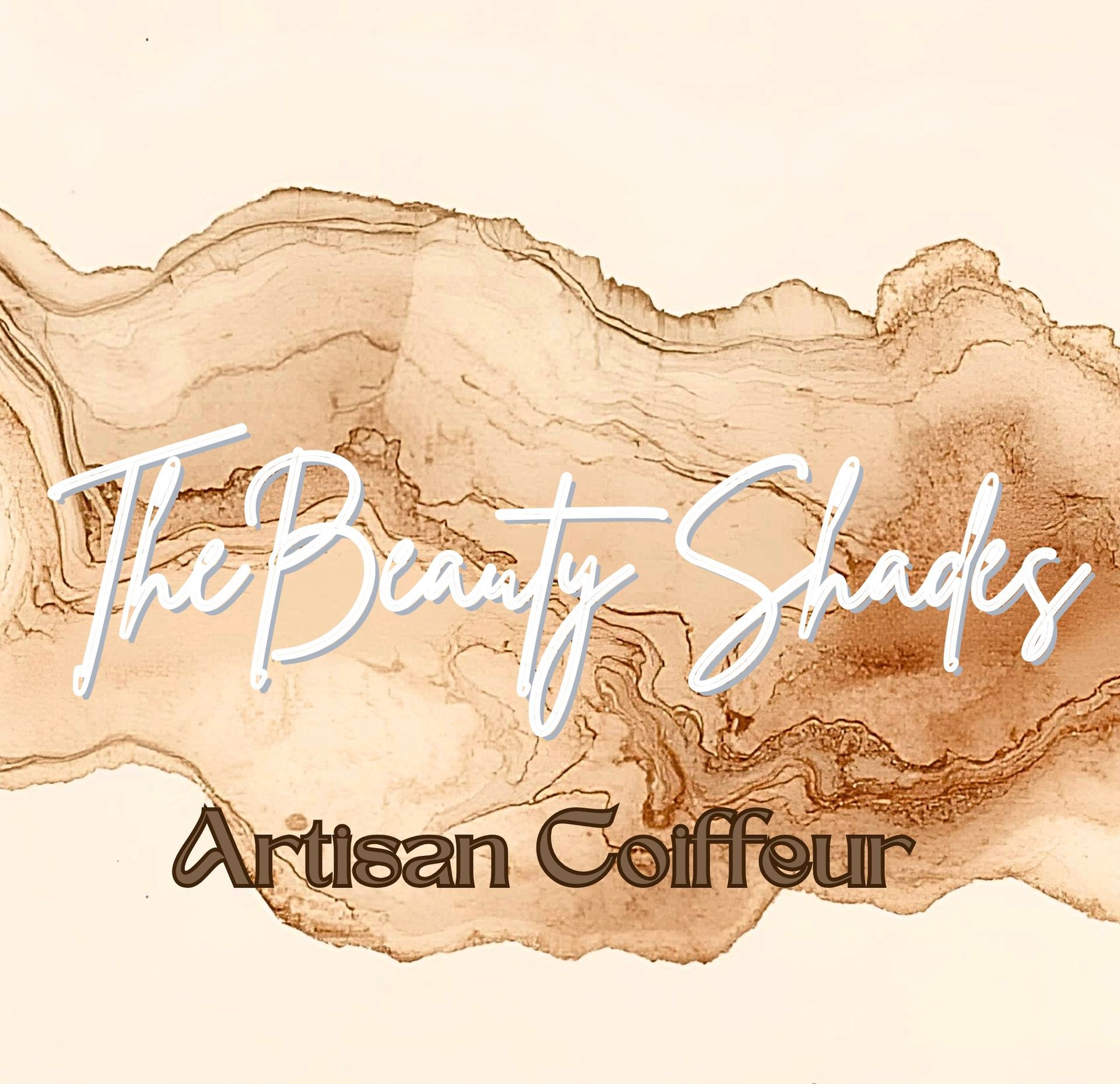 Le logo Beauty Shadez Artisan Coiffeur sur un fond beige marbré