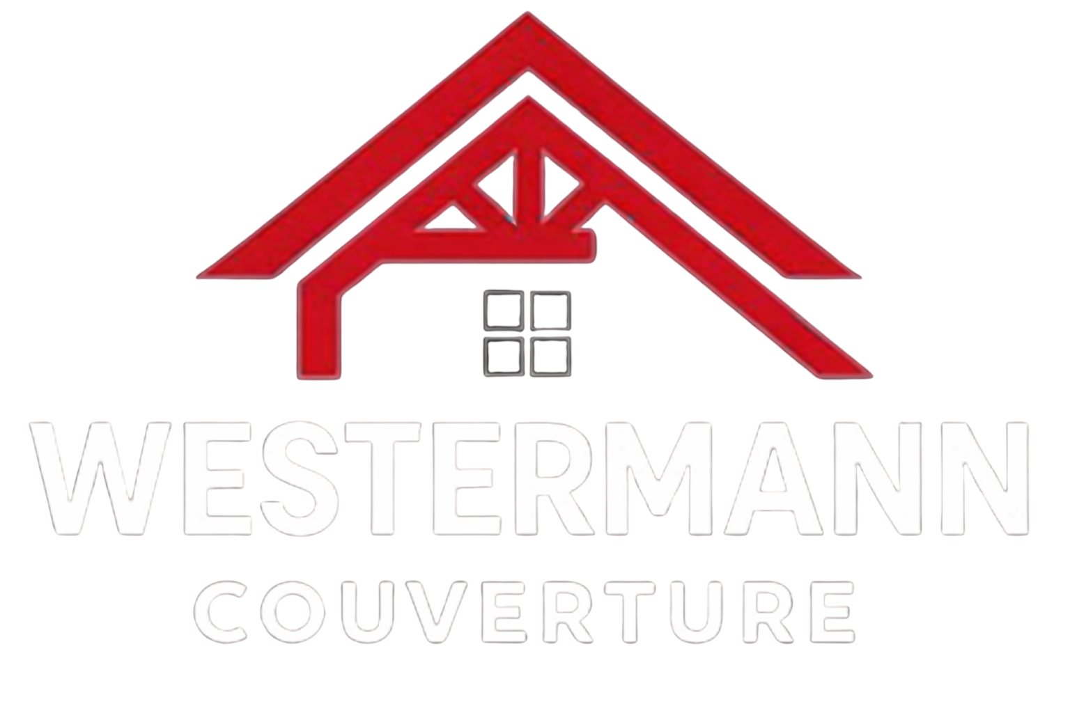 Logo de Westermann Couverture présentant une icône de toit rouge stylisée au-dessus du texte blanc « WESTERMANN COUVERTURE ».