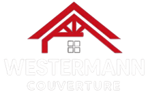 Logo de Westermann Couverture présentant une icône de toit rouge stylisée au-dessus du texte blanc « WESTERMANN COUVERTURE ».