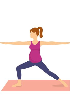 Una mujer embarazada está haciendo yoga en una colchoneta rosa.