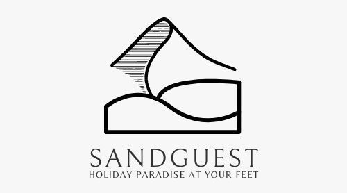 Un logotipo en blanco y negro para un paraíso de vacaciones en la arena a tus pies.