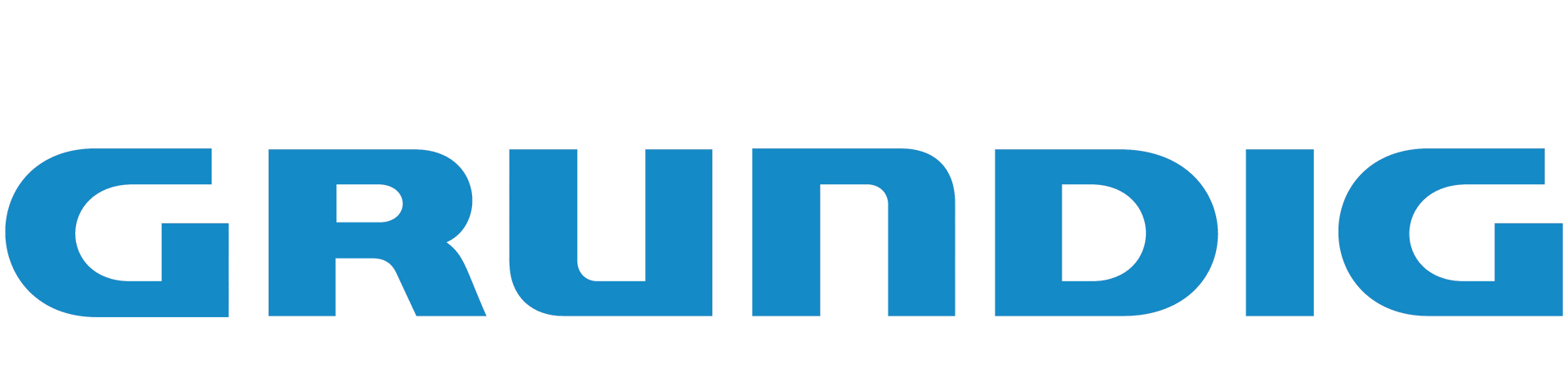 La palabra grundig está escrita en azul sobre un fondo blanco.
