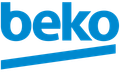 Un logotipo de Beko azul y blanco sobre un fondo blanco.