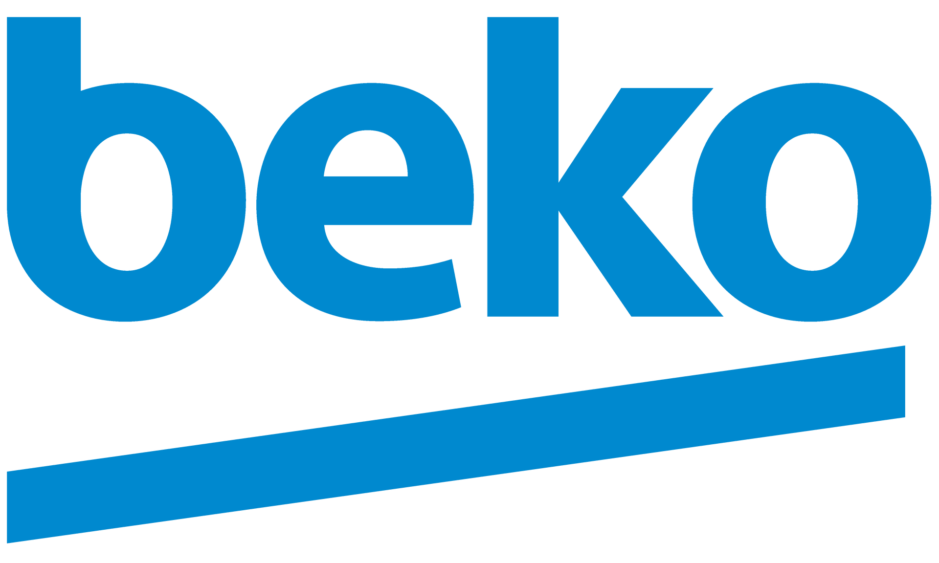 Un logotipo de Beko azul y blanco sobre un fondo blanco.