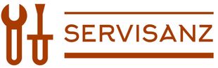 Un logotipo para Servisanz con una llave inglesa y un destornillador.