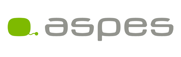 Un logotipo para aspes con un círculo verde en el medio.