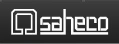 Un logotipo en blanco y negro para una empresa llamada Saheco.