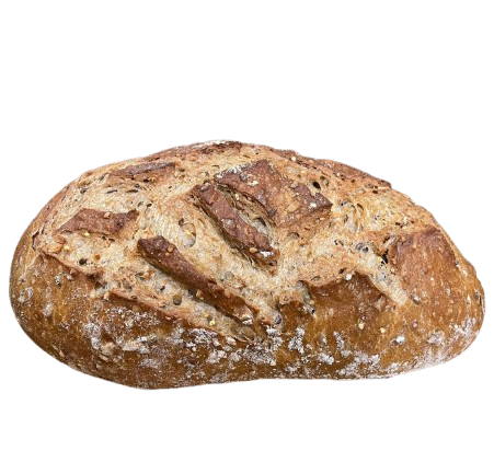 Pain rond rustique aux céréales.