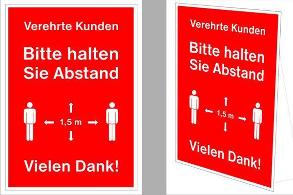 A red sign that says bitte halten sie abstand vielen dank