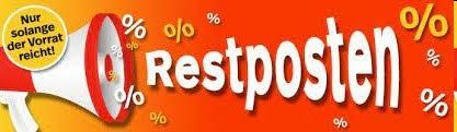 Ein Schild mit der Aufschrift „Restposten“ und einem Megafon darauf