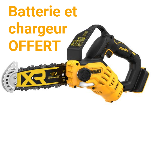 Tronçonneuse sans fil noire et jaune avec batterie et chargeur offerts