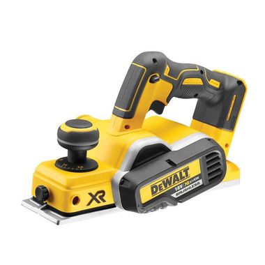 Raboteuse électrique sans fil DeWalt jaune et noire sur fond blanc