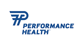 Logo bleu avec symbole « TP » stylisé et texte « PERFORMANCE HEALTH ».
