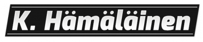Musta suorakaiteen muotoinen logo, jossa valkoinen kursivoitu teksti ”K. Hämäläinen”