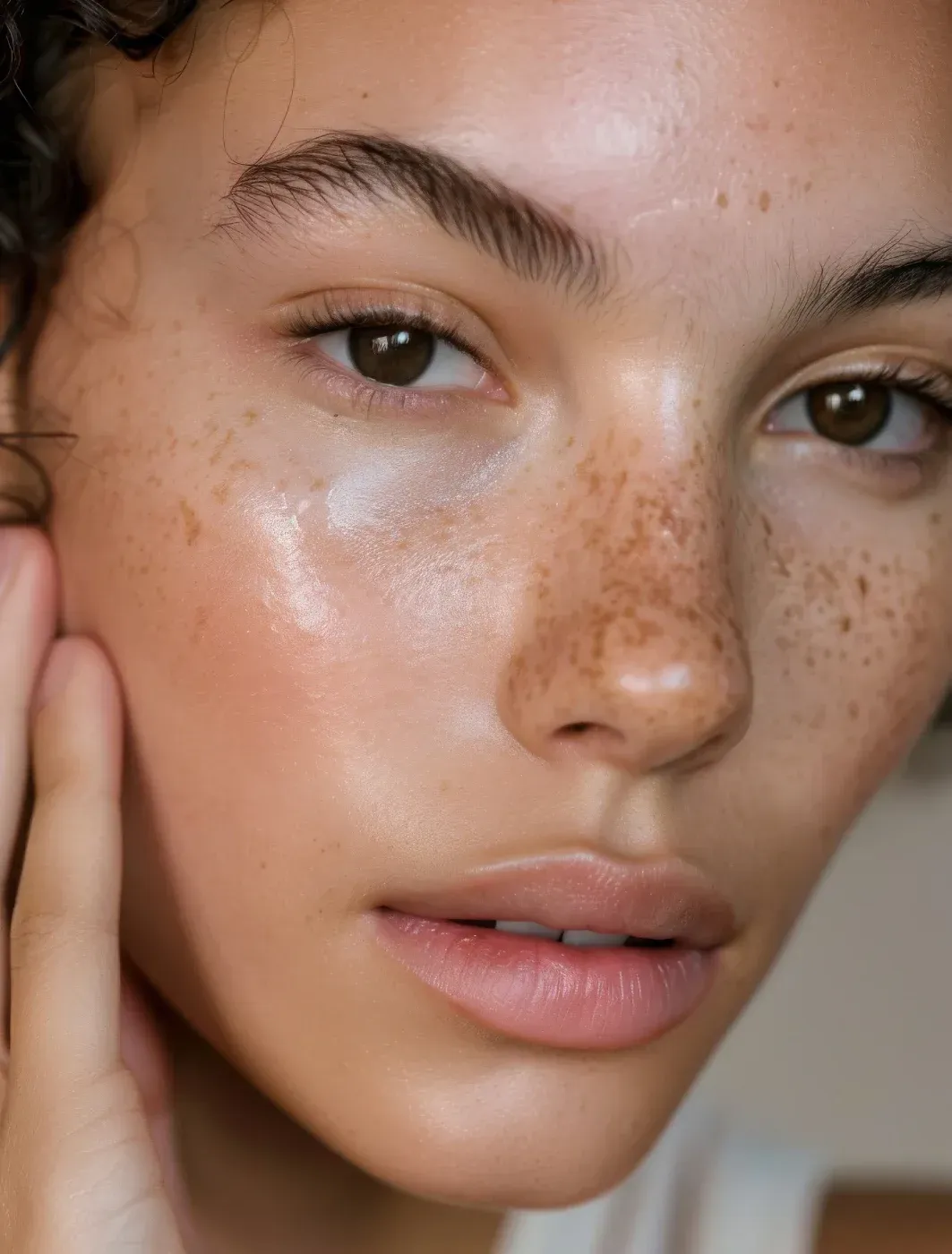 Un primer plano del rostro de una mujer con pecas.