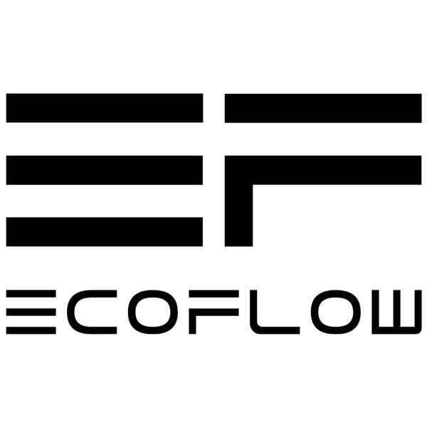 Ein schwarz-weißes Logo für ein Unternehmen namens Ecoflow.