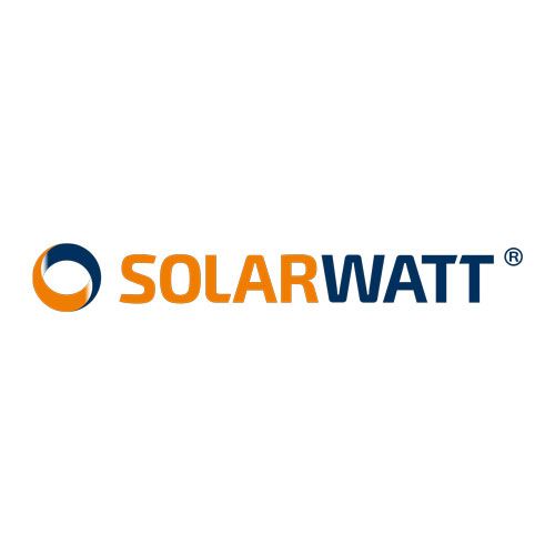 Das Solarwatt-Logo ist orange und schwarz auf weißem Hintergrund.
