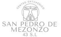 Logotipo para Centro Ortop&eacute;dico San Pedro de Mezonzo, con figura humana dentro de un cuadrado y texto.