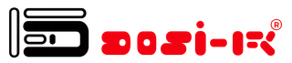 Logotipo japonés en negro y rojo con icono y texto estilizados sobre un fondo blanco.