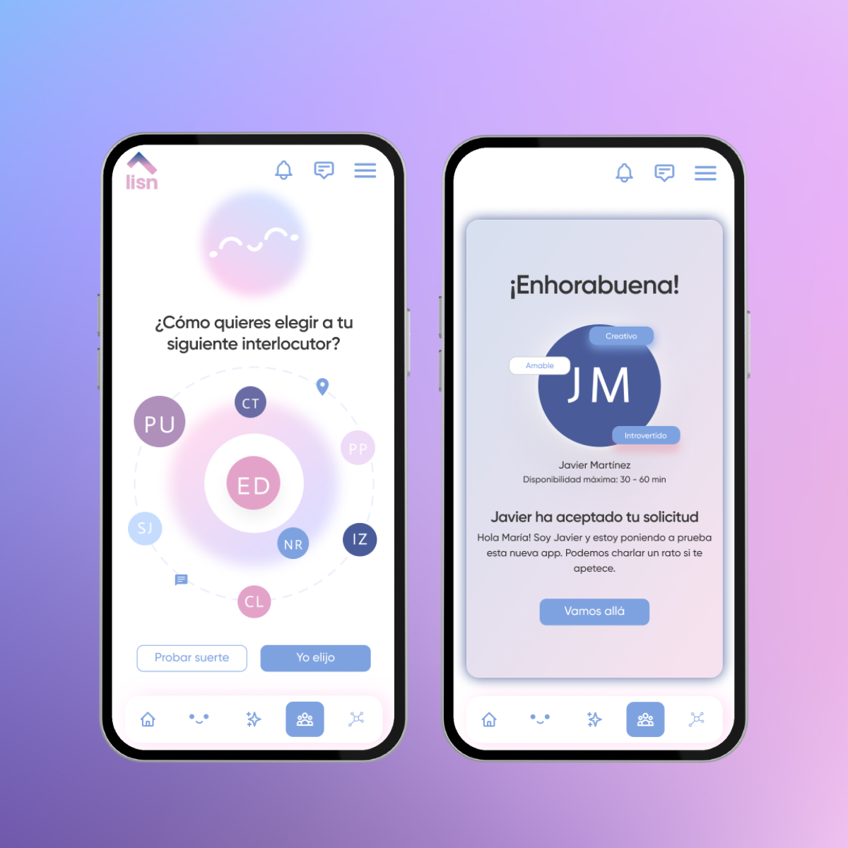 Visualización de dos pantallas de la aplicación compartida