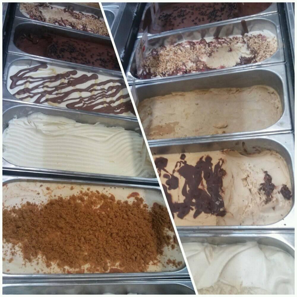 Dos paneles que muestran una variedad de sabores de helado