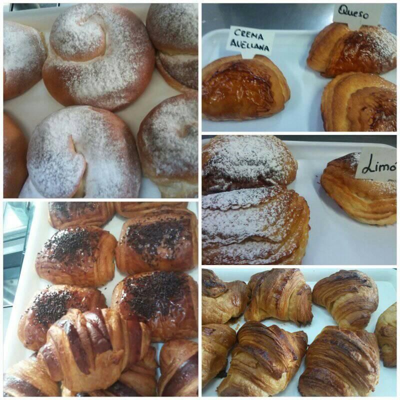 Un collage que muestra bandejas de diversos pasteles dorados