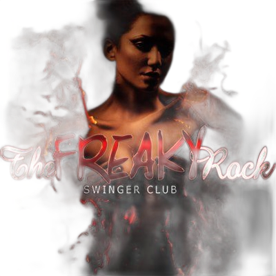 Schild für den Swingerclub „The Freaky Rock“, zwei Torsoskulpturen an einer Backsteinmauer mit Neonbeleuchtung.
