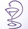 Un dibujo morado de una serpiente sosteniendo una copa de martini.