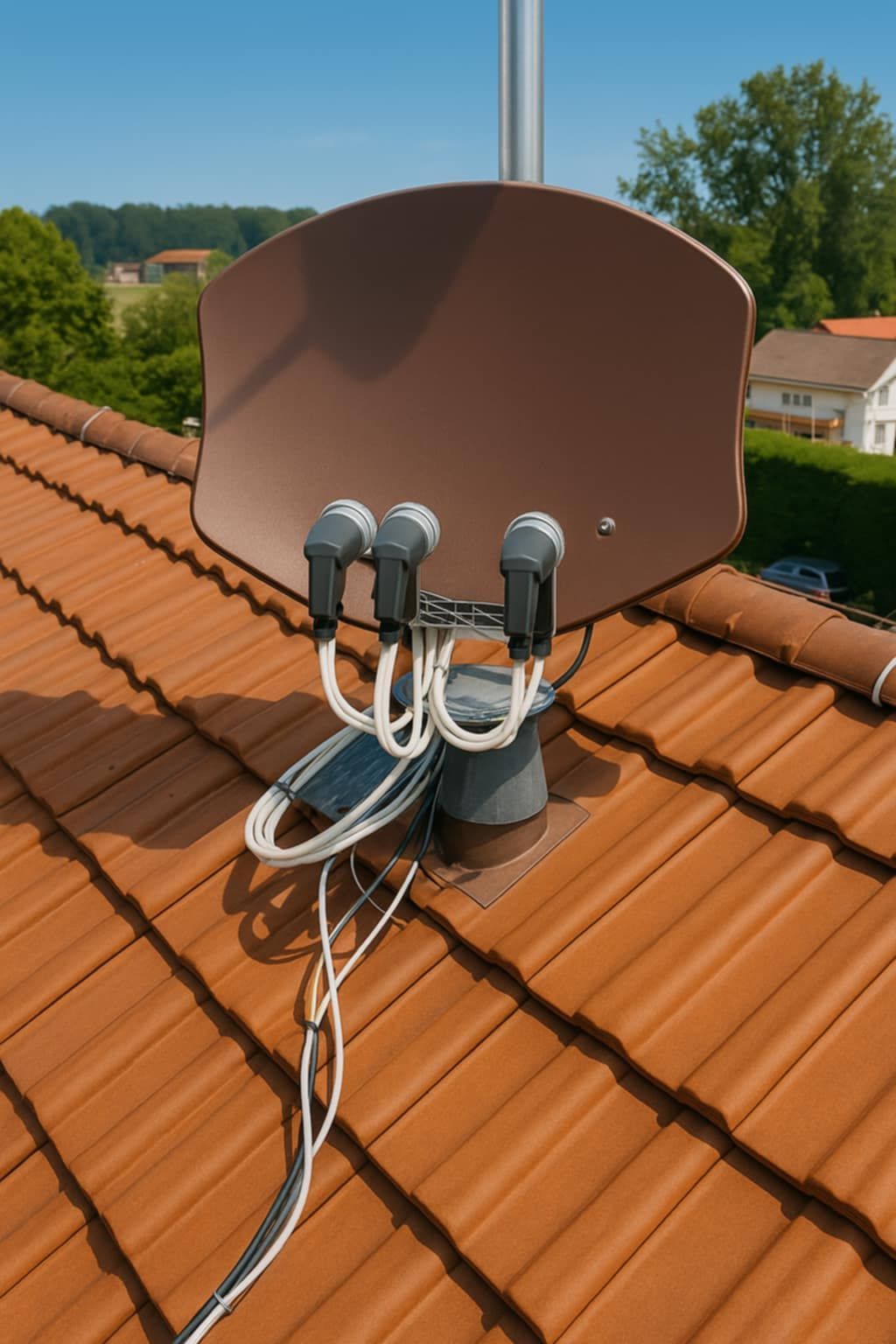 Parabole sur le toit d'un chalet