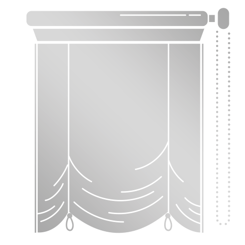 Arbeitszimmer - ein silberner Vorhang mit einem weißen Hintergrund