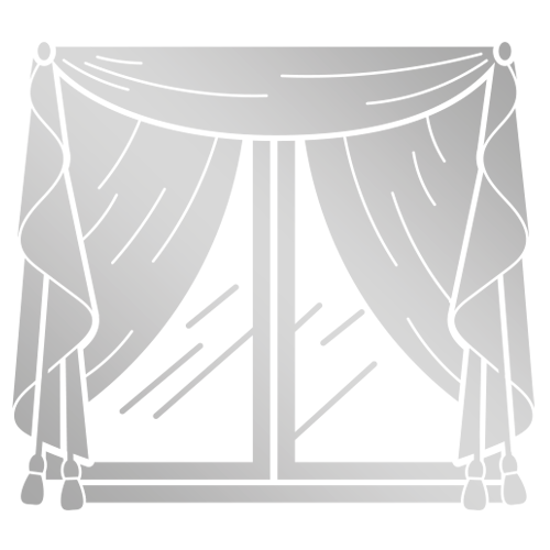 Fenster mit Gardinen - eine Zeichnung eines Fensters mit Vorhängen darauf