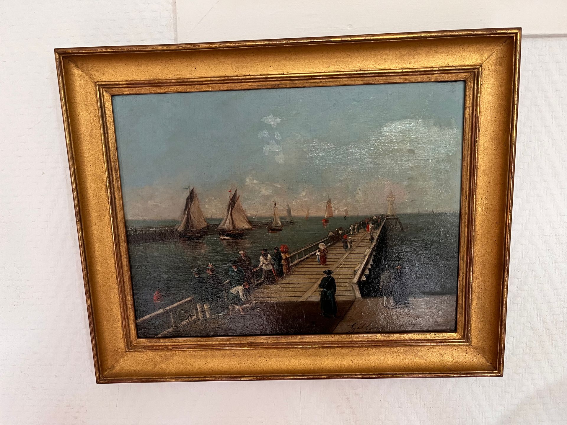Tableau représentant un ponton de bord de mer avec des bateaux