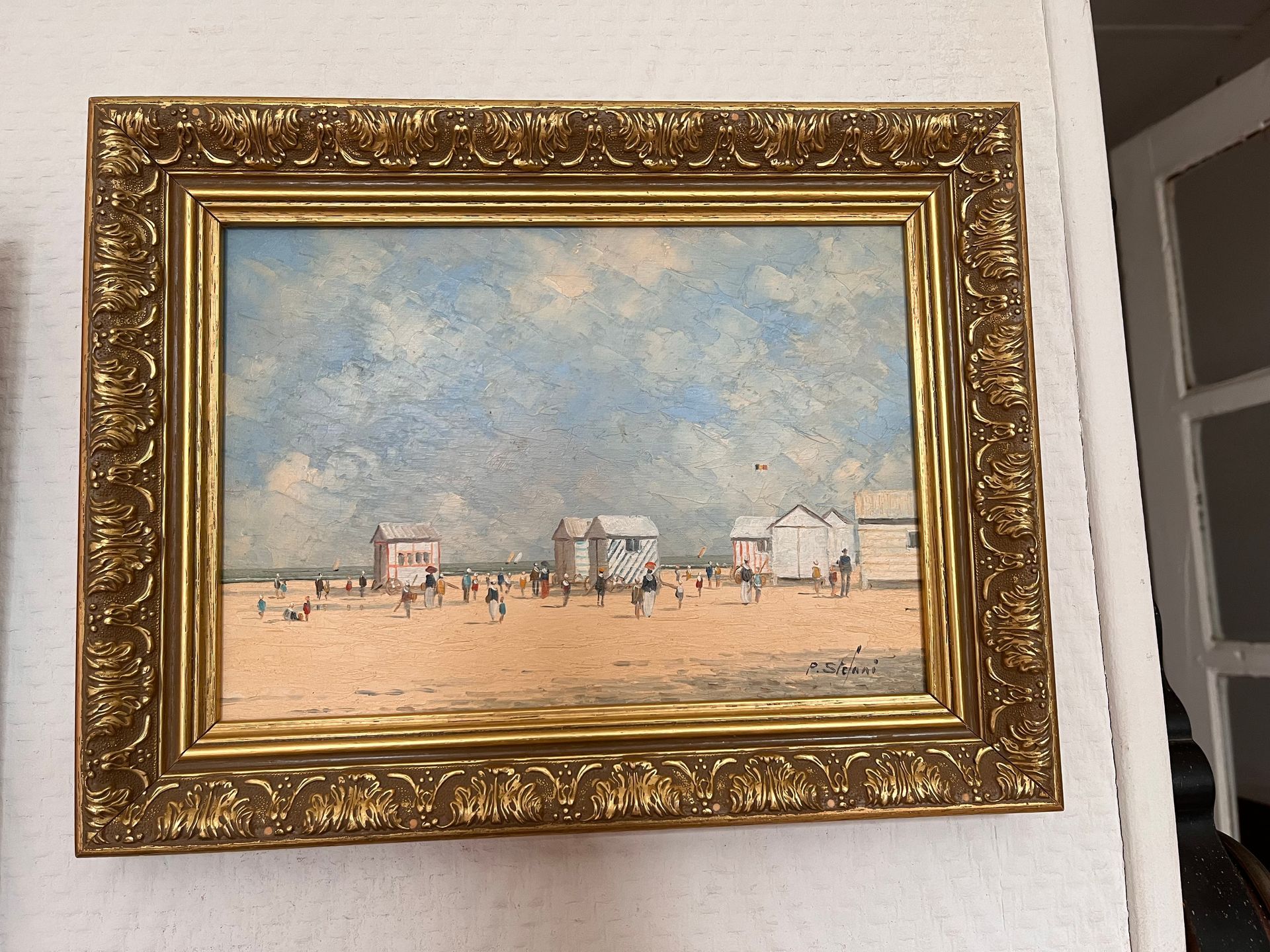 Tableau de paysage de plage avec petite maison