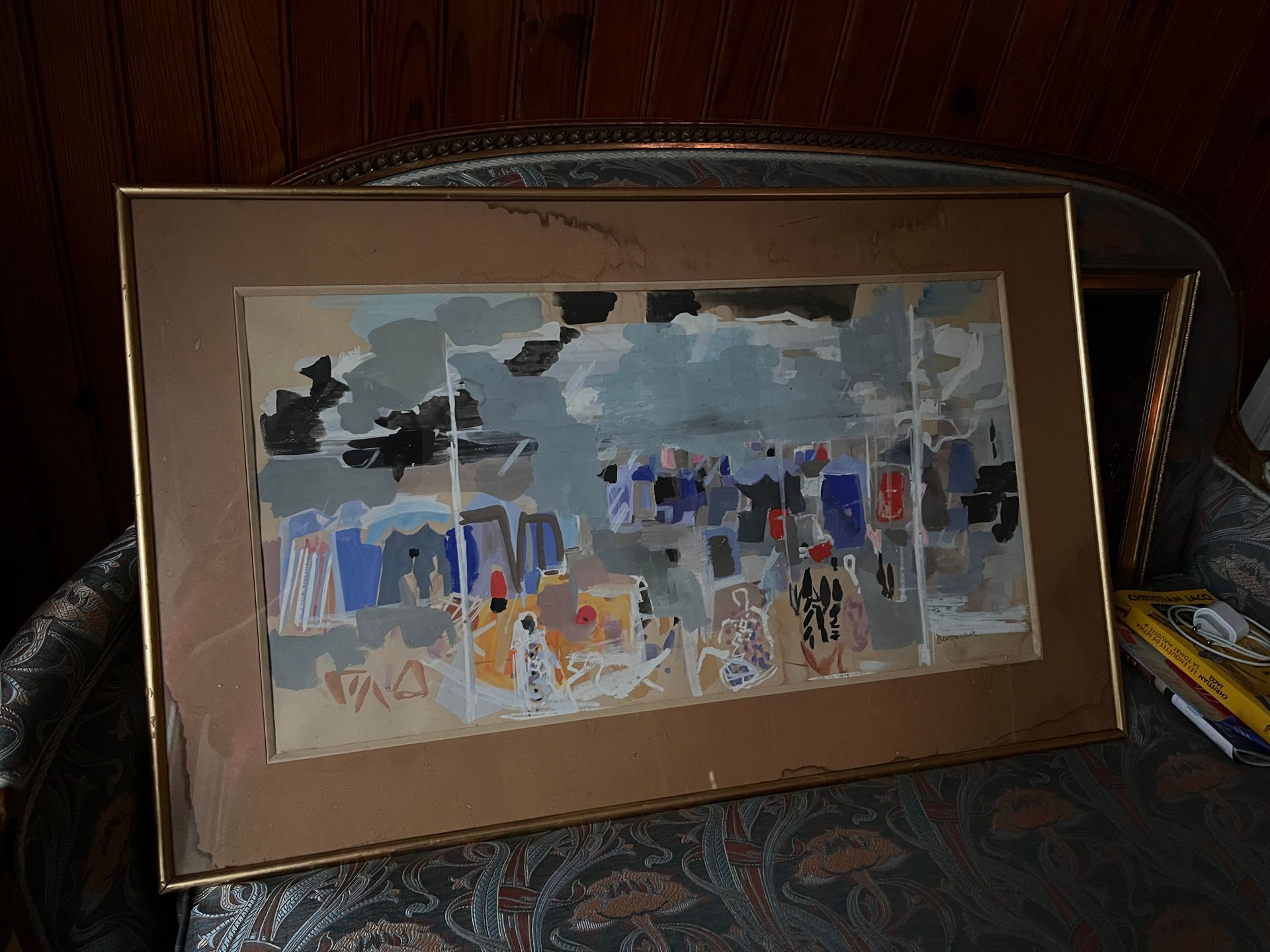 Tableau d'art dans cadre marron