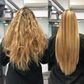 Una foto de antes y después del cabello de una mujer.