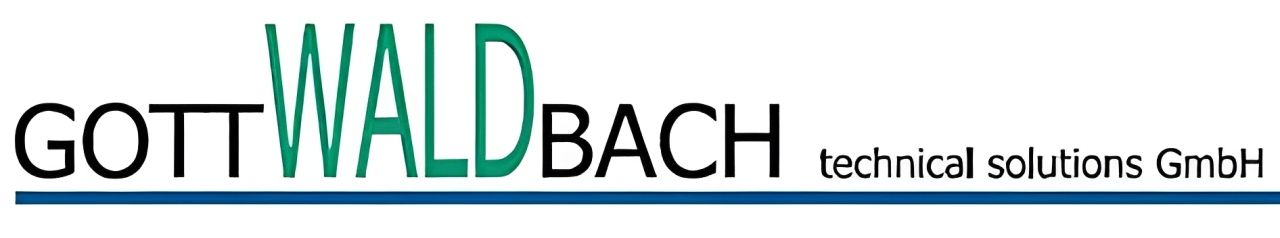 Logo: GOT, WALD, BACH. Text „Technical solutions GmbH“. Dunkelblaue Unterstreichung.