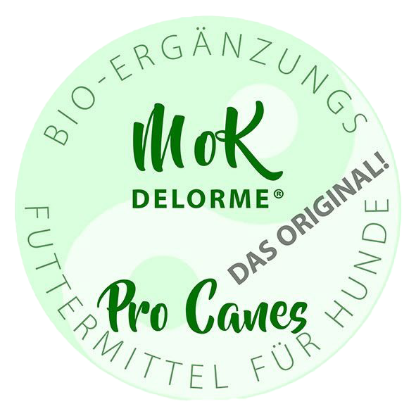 Ein Logo mit der Aufschrift „Delorme Mikroorganismenkomplex 100 % natürlich“