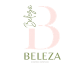 Logotipo de Beleza Centro Est&eacute;tico, con una &ldquo;B&rdquo; rosa p&aacute;lido y texto verde oliva sobre fondo blanco.