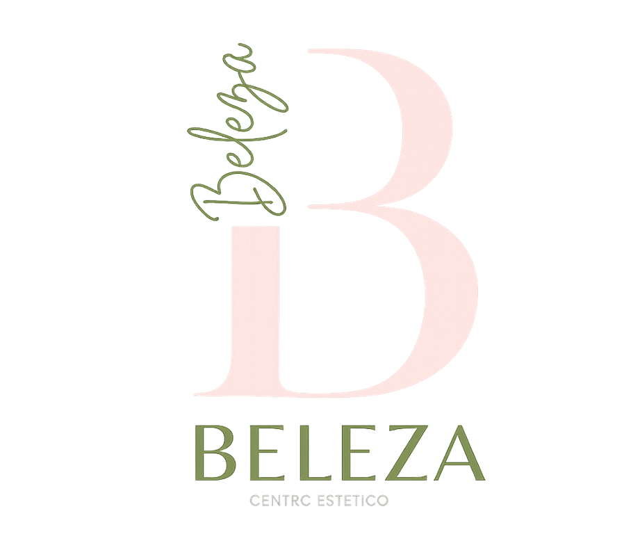 Logotipo de Beleza Centro Estético, con una “B” rosa pálido y texto verde oliva sobre fondo blanco.