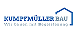 Logo von Kumpfmüller Bau in Dunkelblau und Grau, mit Firmennamen und Slogan sowie einer stilisierten Dachkontur.